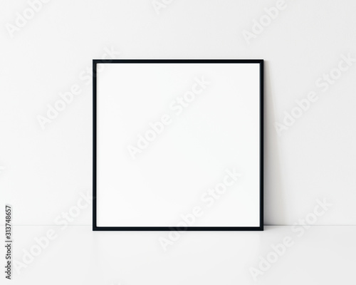 Square black thin frame mockup. Minimal square black frame. Black slim frame mock up 3d illustrations. photo