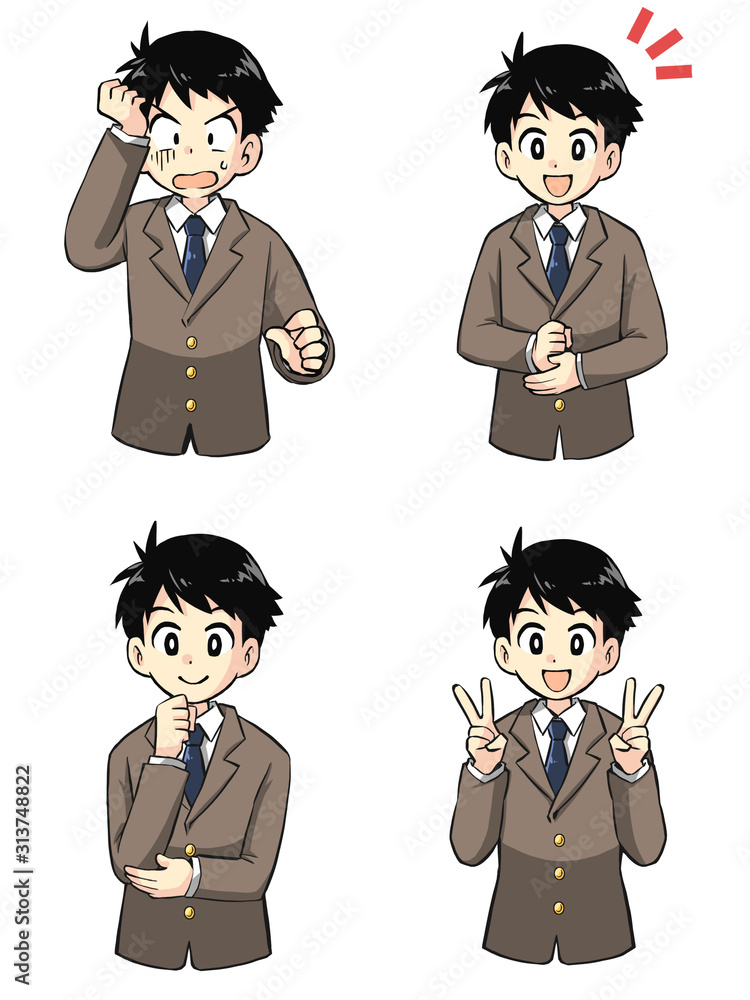 男子高校生表情集イラスト Stock Illustration Adobe Stock