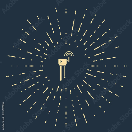 Beige Router and wi-fi signal symbol icon isolated on blue background. Wireless ethernet modem router. Computer technology internet. Abstract circle random dots. Vector Illustration