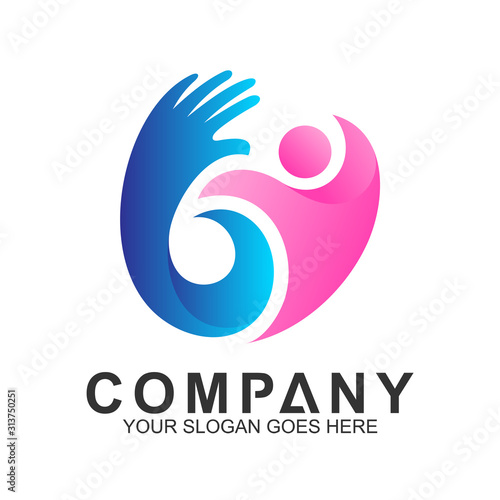 People Care Logo,Kid In Hand Shape, We Care Logo,Family Logo