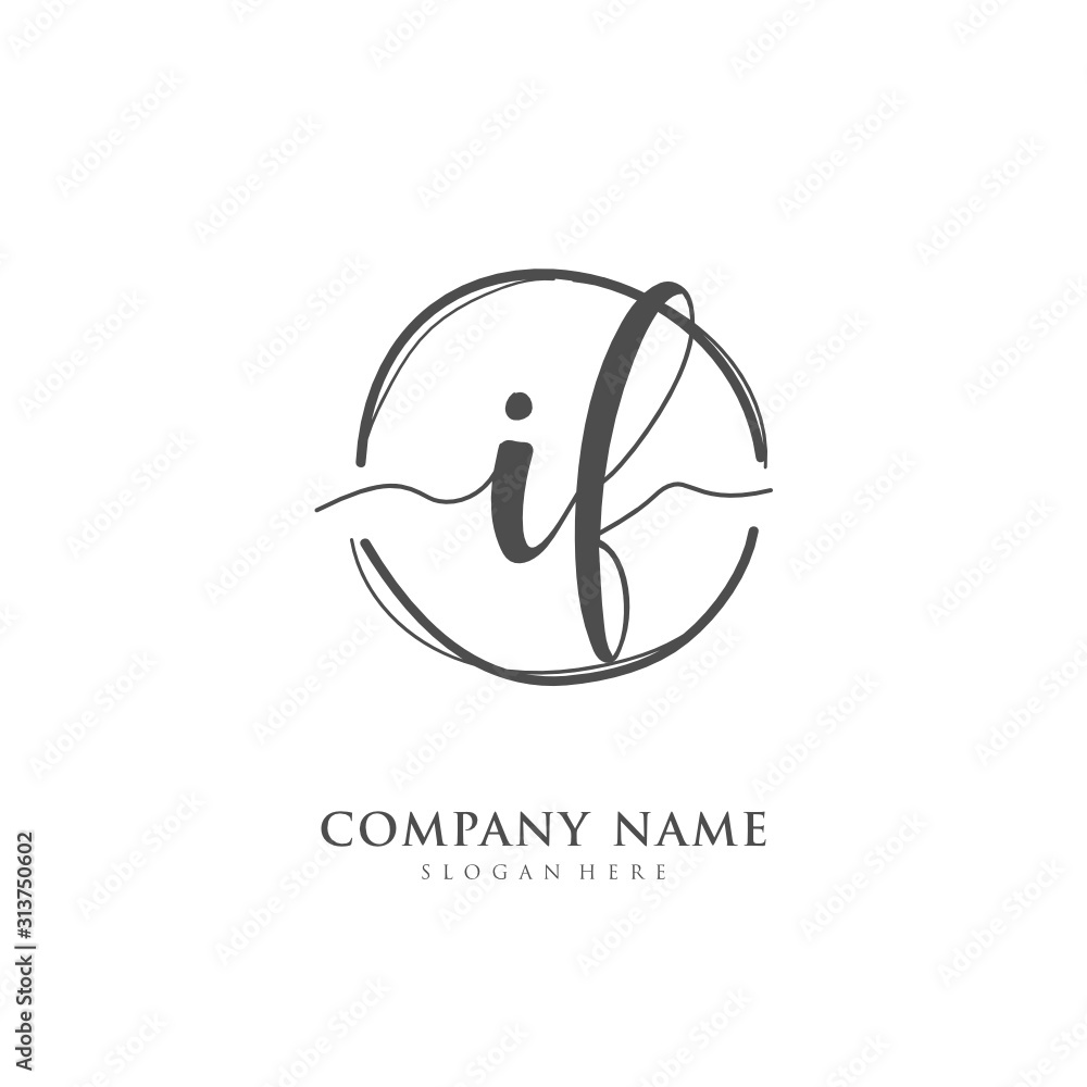 Obraz premium Handwritten initial letter I F IF for identity and logo. Vector logo template with handwriting and signature style.
