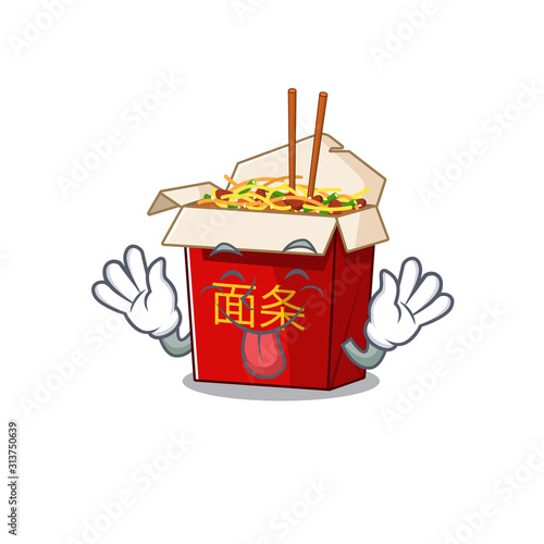 Cute chinese box noodle cartoon mascot style with Tongue out