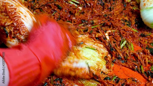 Korean food : BaechuKimchi. BaechuKimchi is a fermented food with salted fish and spices added to vegetables, a unique vegetable salting food developed in Korea and a must at the Korean table.