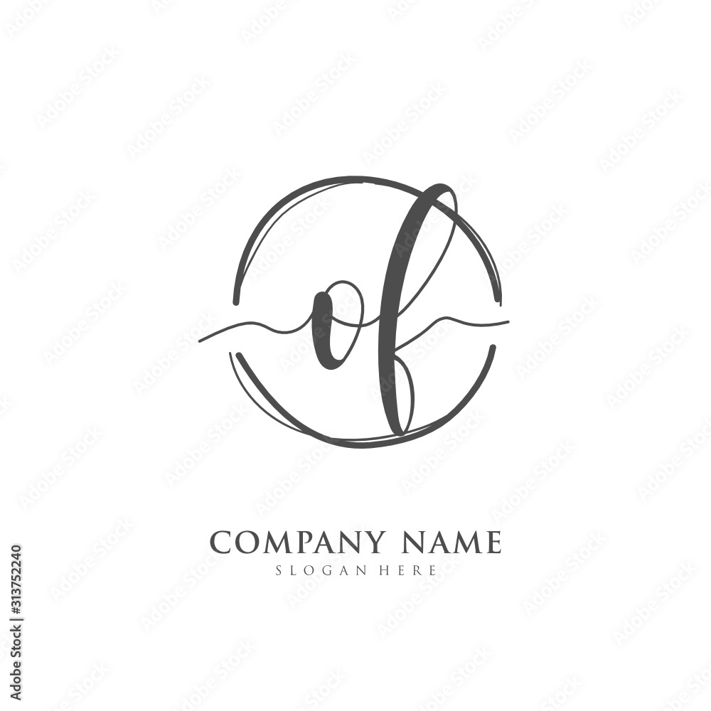 Handwritten initial letter O F OF for identity and logo. Vector logo template with handwriting and signature style.
