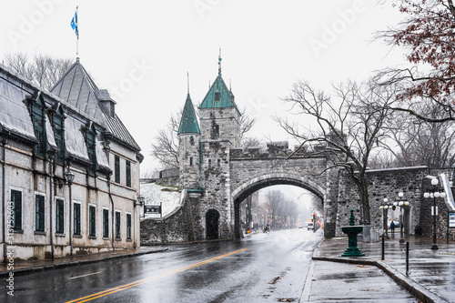 Fotografie Landscape view of Porte Saint Louis gate on the fortified wall with street durin
