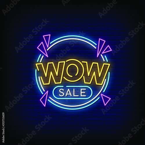 Wow Sale Neon Signs Style Text Vector