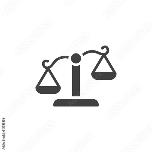 Law scales vector icon. filled flat sign for mobile concept and web design. Justice scale glyph icon. Symbol, logo illustration. Vector graphics