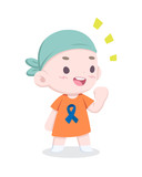 International Childhood Cancer Awareness Day, little cute boy wearing headband standing proud cartoon illustration 