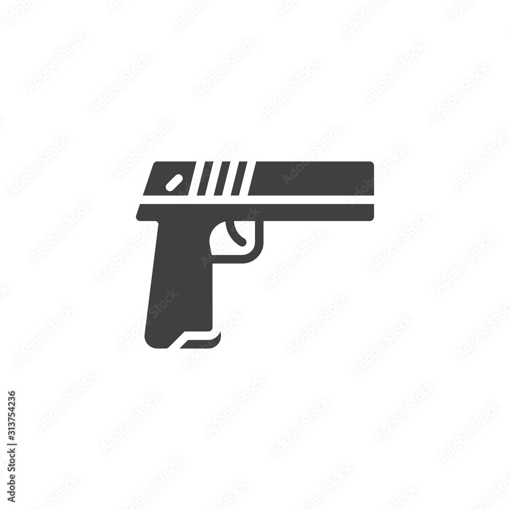 Hand Gun Weapon vector icon. filled flat sign for mobile concept and web design. Gun, pistol glyph icon. Symbol, logo illustration. Vector graphics Hand Gun Weapon vector icon. filled flat sign for mobile concept and web design. Gun, pistol glyph icon. Symbol, logo illustration. Vector graphics