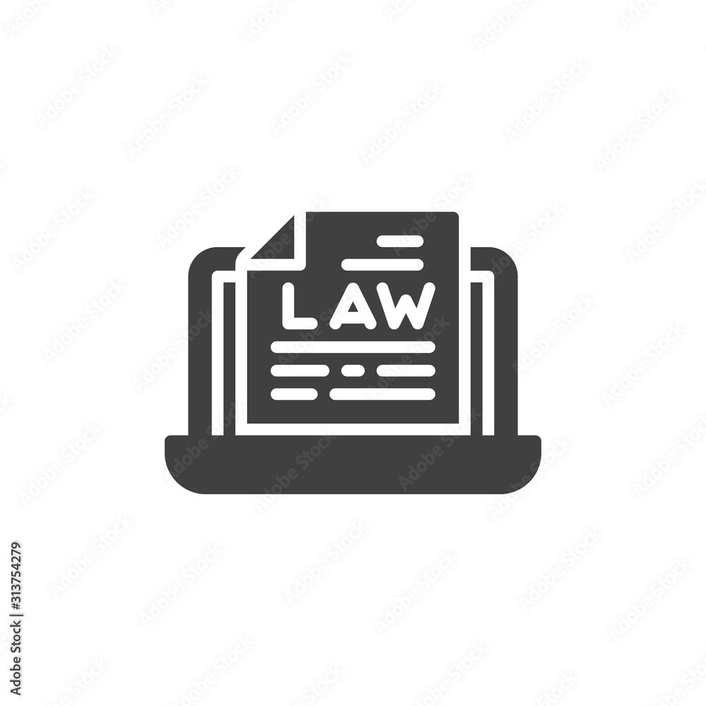 Online legal advice vector icon. filled flat sign for mobile concept and web design. Laptop computer with law document file glyph icon. Symbol, logo illustration. Vector graphics Online legal advice vector icon. filled flat sign for mobile concept and web design. Laptop computer with law document file glyph icon. Symbol, logo illustration. Vector graphics