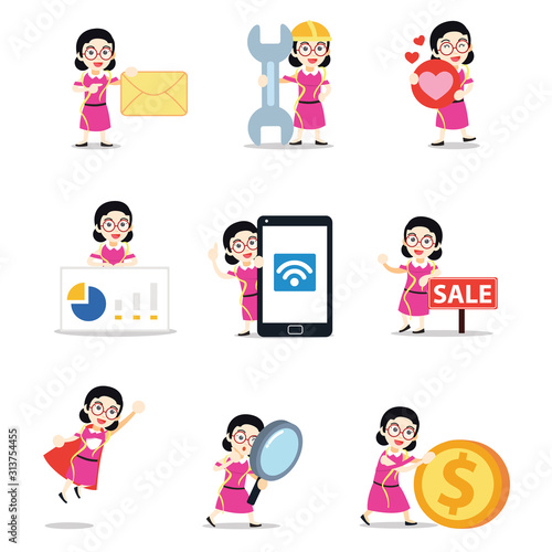 Set of character female wedding fashion designer.