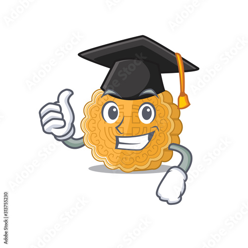 happy and proud of chinese mooncake wearing a black Graduation hat