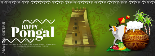 Illustration of Happy Pongal Holiday Harvest Festival of Tamil Nadu South India greeting vector background