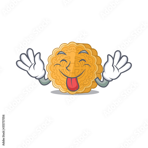 Cute chinese mooncake cartoon mascot style with Tongue out