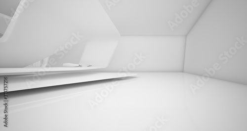 Abstract architectural smooth white interior of a minimalist house with swimming pool. 3D illustration and rendering.