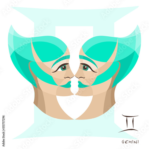 vector of gemini horoscope sign in twelve zodiac with sbackground, graphic of polygon man thinking photo