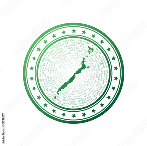 Flat low poly stamp of Palawan. Polygonal Palawan badge. Trendy vector logo of the island.