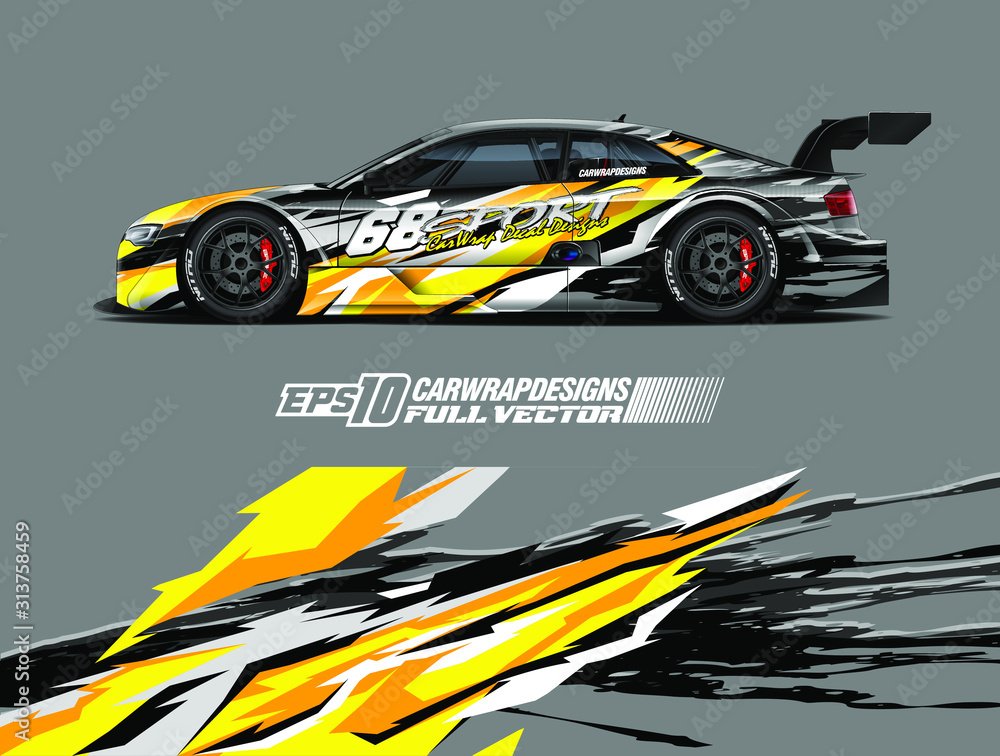 Drift car graphic livery design vector. Graphic abstract stripe racing background designs for wrap cargo van, race car, pickup truck, adventure vehicle. Eps 10 Drift car graphic livery design vector. Graphic abstract stripe racing background designs for wrap cargo van, race car, pickup truck, adventure vehicle. Eps 10