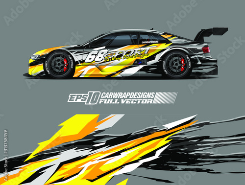 Drift car graphic livery design vector. Graphic abstract stripe racing background designs for wrap cargo van  race car  pickup truck  adventure vehicle. Eps 10