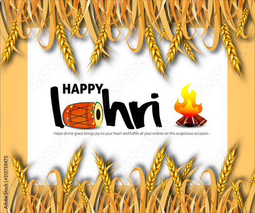 Happy Lohri illustration background for Punjabi harvest festival - Vector