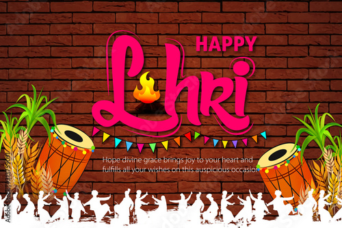Happy Lohri illustration background for Punjabi harvest festival - Vector
