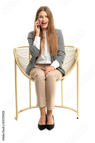 Happy businesswoman talking...