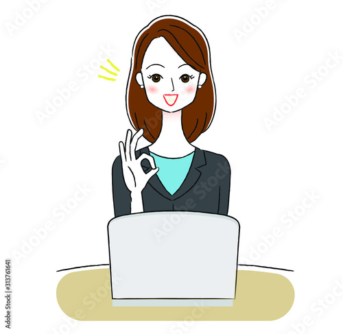 女性　ビジネスウーマン　パソコン　話す