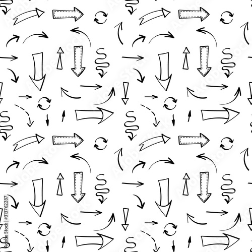 Seamless pattern with different black hand drawn arrows. Vector illustration.