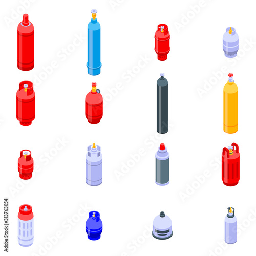 Gas cylinders icons set. Isometric set of gas cylinders vector icons for web design isolated on white background