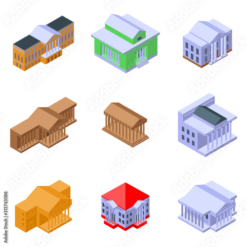 Theater museum icons set. Isometric set of theater museum vector icons for web design isolated on white background