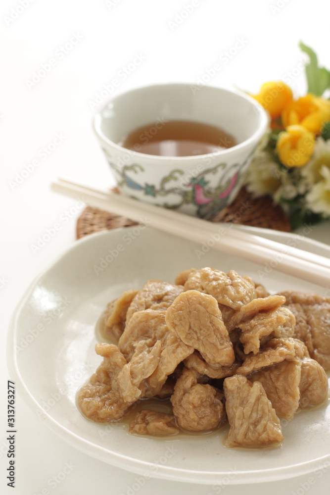 Chinese food, deep fried tofu simmered for vegetarian food Chinese food, deep fried tofu simmered for vegetarian food
