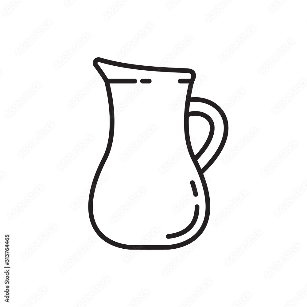 Jug with handle icon. Thin line art template for logo. Black and white  simple illustration. Contour hand drawn isolated vector image on white  background Stock Vector