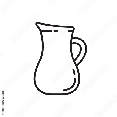 Jug with handle icon. Thin line art template for logo. Black and white simple illustration. Contour hand drawn isolated vector image on white background