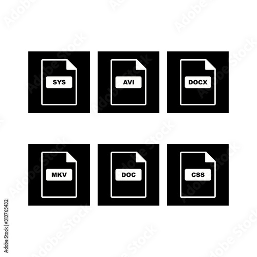 Set of 6 file formats Icons on White Background Vector Isolated Elements... photo