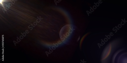 Overlay, flare light transition, effects sunlight, lens flare, light leaks. High-quality stock image of warm sun rays light effects, overlays or golden flare isolated on black background for design