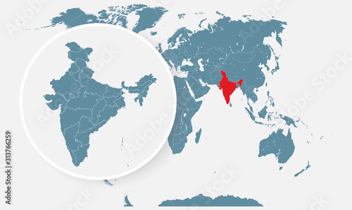 Vector template India country map divided on state