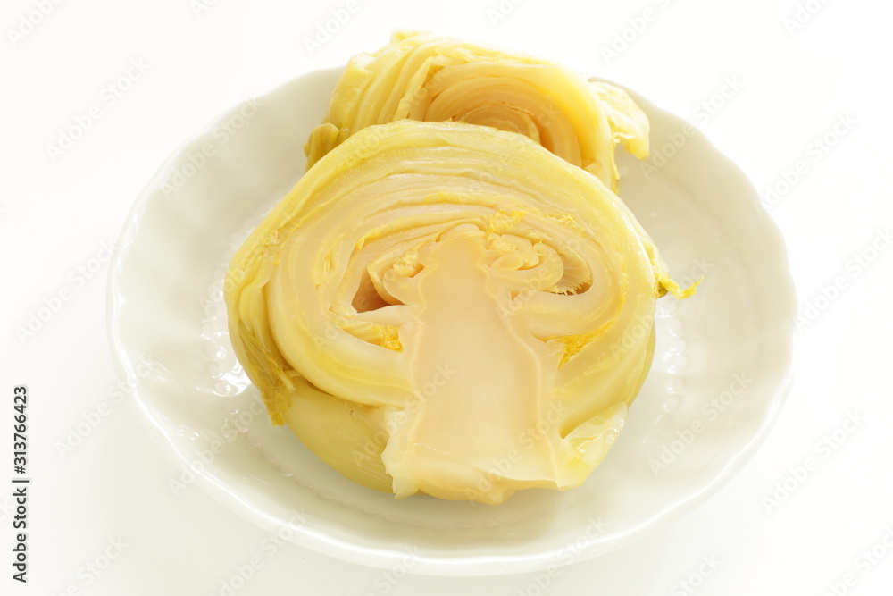 Chinese food, pickled mustard vegetable on dish Chinese food, pickled mustard vegetable on dish