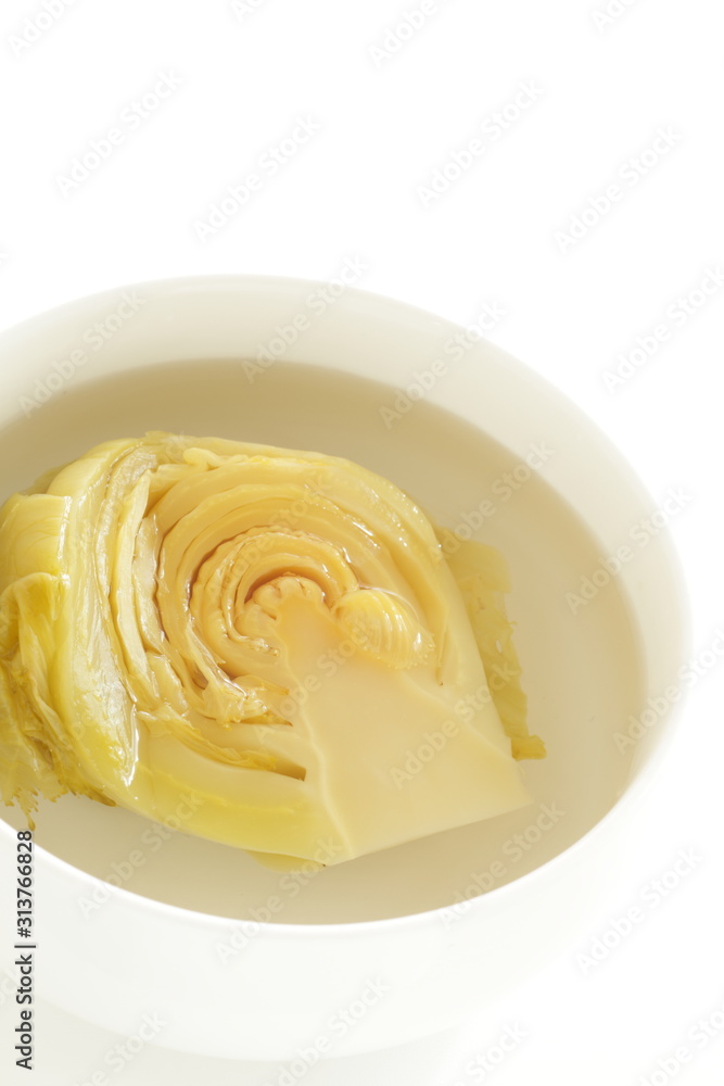Chinese food, pickled mustard vegetable on dish Chinese food, pickled mustard vegetable on dish