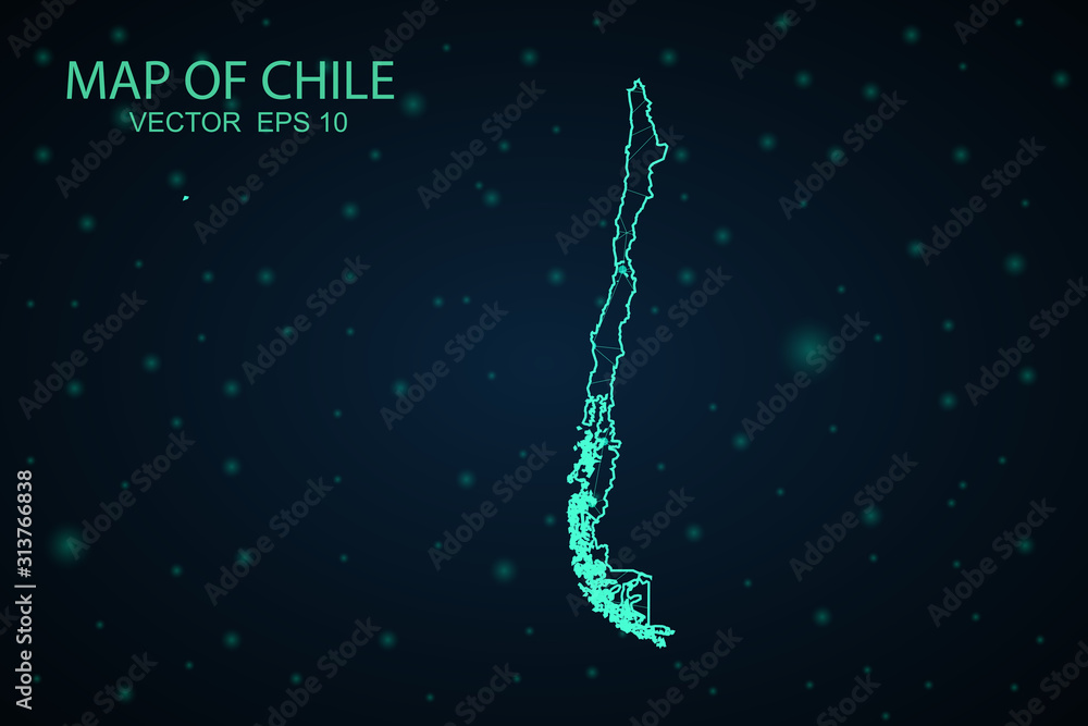 Map of Chile. Wire frame 3D mesh polygonal network line, design sphere, dot and structure. Vector illustration eps 10.