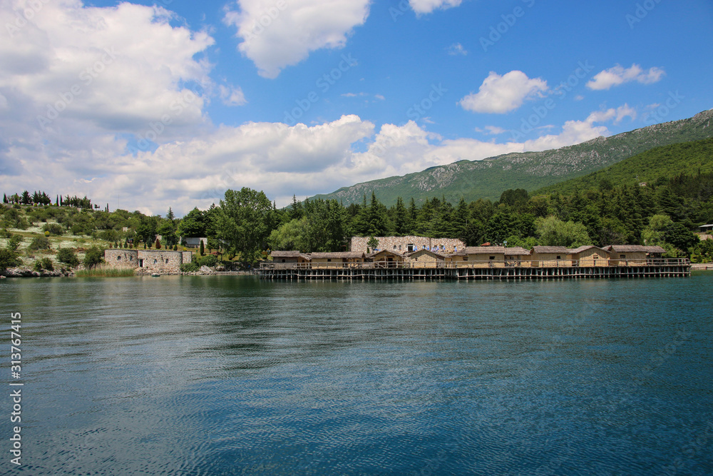 Bay of the bones (Museum on the water) on the beautiful Lake Ohrid, Republic of North Macedonia