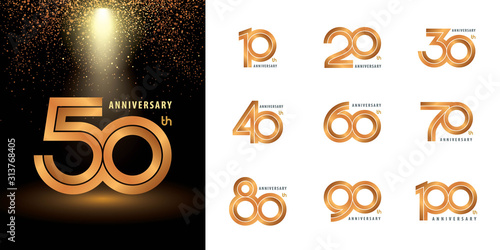 Set of Anniversary logotype design, Celebrating Anniversary Logo multiple line silver and golden