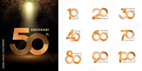 Set of Anniversary logotype design, Celebrating Anniversary Logo multiple line silver and golden