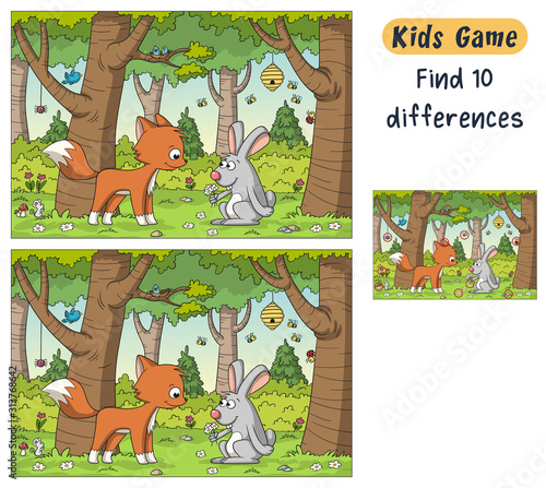 Find 10 differences. Funny cartoon game for kids, with solution. Vector illustration with separate layers.