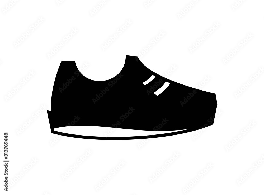 Icon of Shoes with Modern Concept. Design in Black Style Isolated on White Background. Suitable for Shoes Store Sign and More. Vector Illustration.