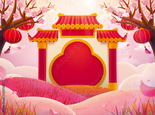 Chinese paifang backdrop