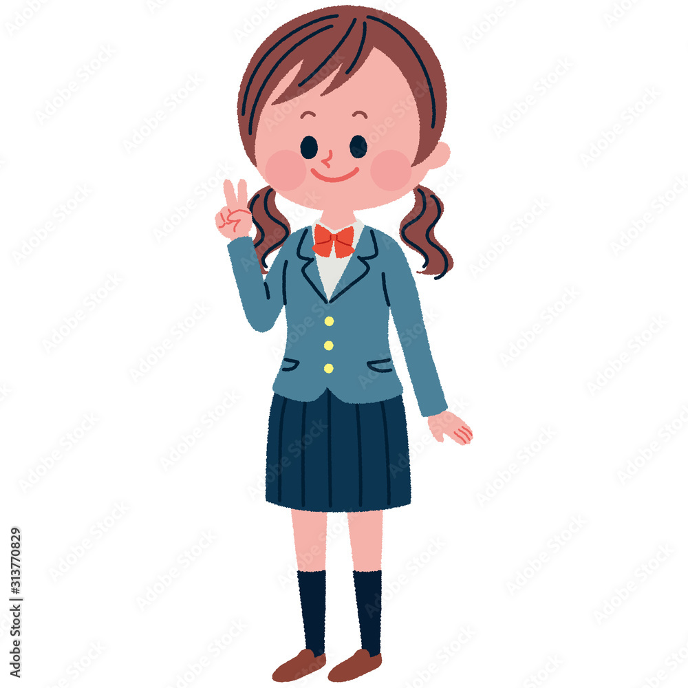 ピースをする女子高生のイラスト Stock Vector Adobe Stock ピースをする女子高生のイラスト Stock Vector Adobe Stock