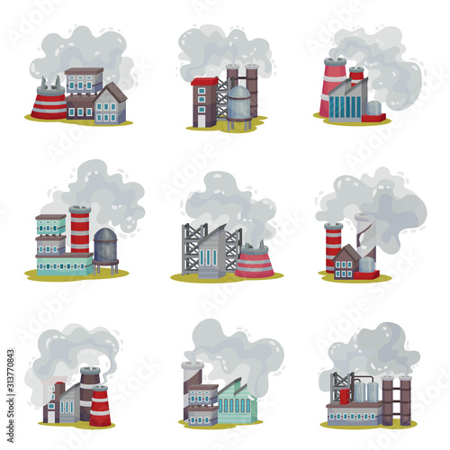 Industrial Plants Dangerous for the Environment Vector Set