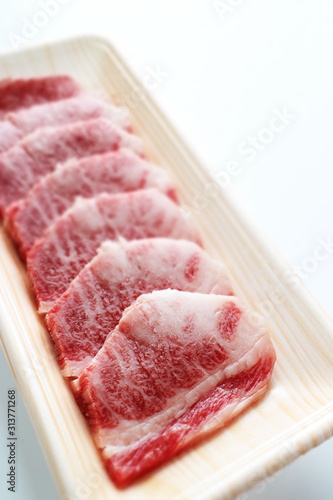 Freshness Japanese marble beef on food tray for gourmet ingredient
