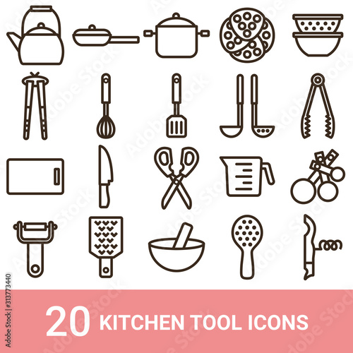 商品アイコン　キッチンツール　ライン　20セット