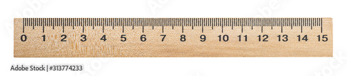 Horizontal image of wooden ruler isolated on a white background